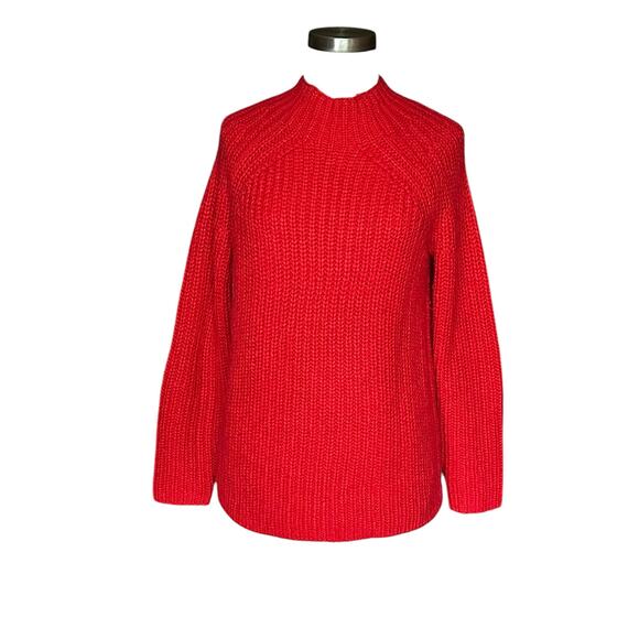 BODEN Isabella Vibrant Bold Red Chunky Knit Pullover Mock Neck Sweater Women's S - Picture 2 of 7